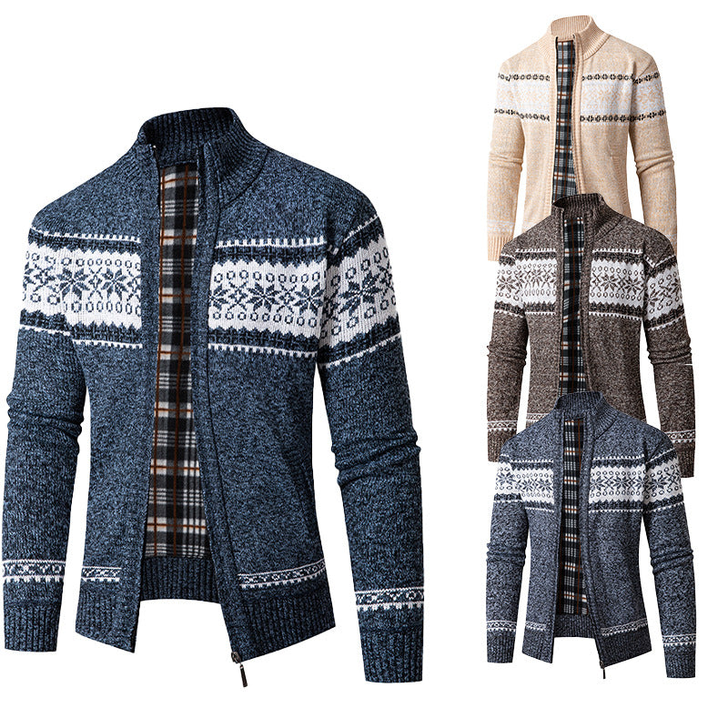 Herren Strickjacke mit hohem Kragen und modernem Zipper R&B