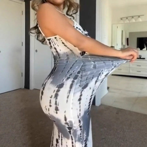 Damen nan ärmelloses Maxikleid mit Spaghettiträgern, Knotenfront und Cut-Out R&B