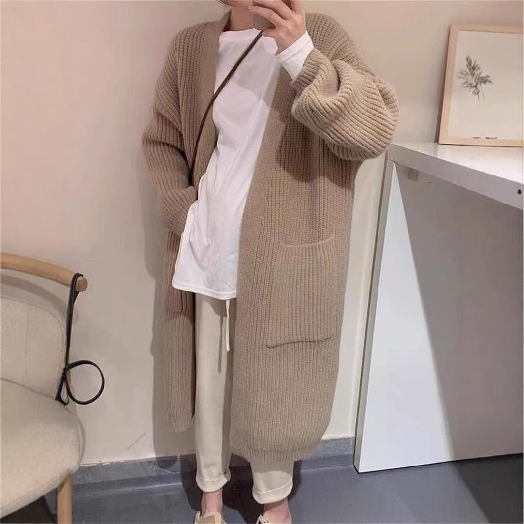 Damen Langer Strick-Cardigan mit tiefen Taschen und luftiger Passform R&B