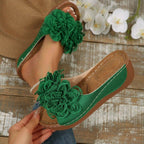 Damen Pantoletten mit floralen Applikationen und rutschfester Sohle R&B