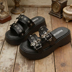 Damen modische Plateau-Sandalen mit auffälligen Schnallen R&B