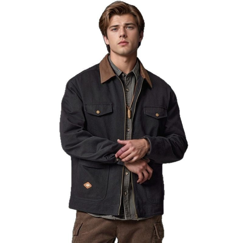 Herren lässige Utility-Jacke mit praktischen Klappentaschen und Reißverschluss R&B