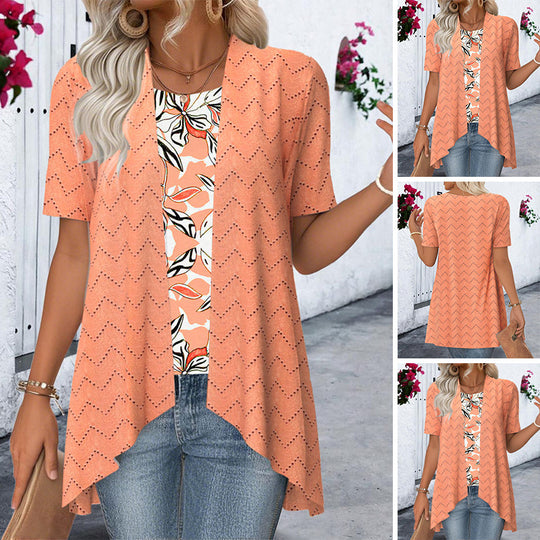 Damen asymmetrische Cardigan mit Wellenmuster und praktischen Taschen Heidi-Mode