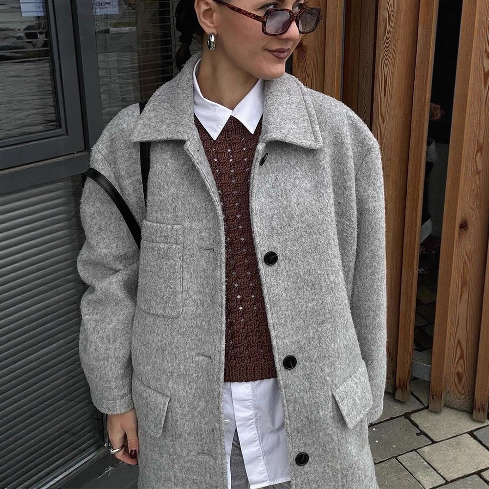 Damen Wollmantel mit klassischem Schnitt und praktischen Taschen R&B