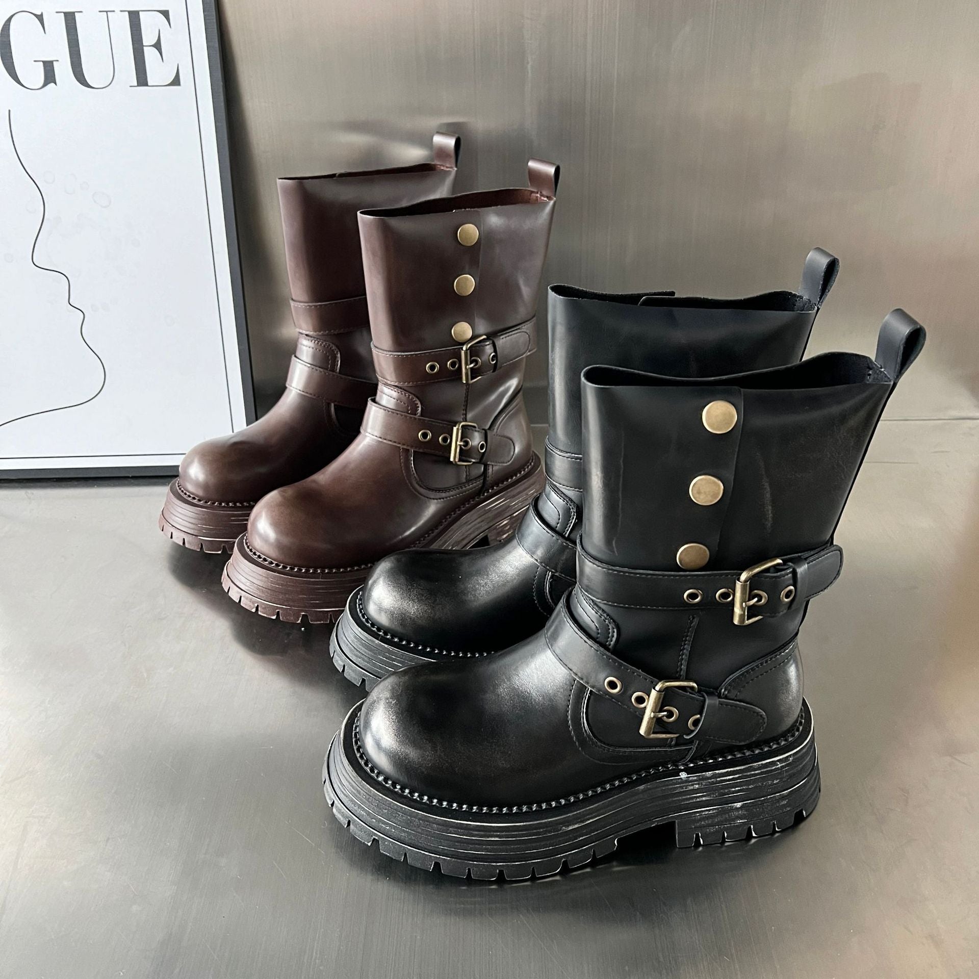 Damen Biker-Stiefel mit modischer Schnallenverarbeitung und robustem Profil R&B