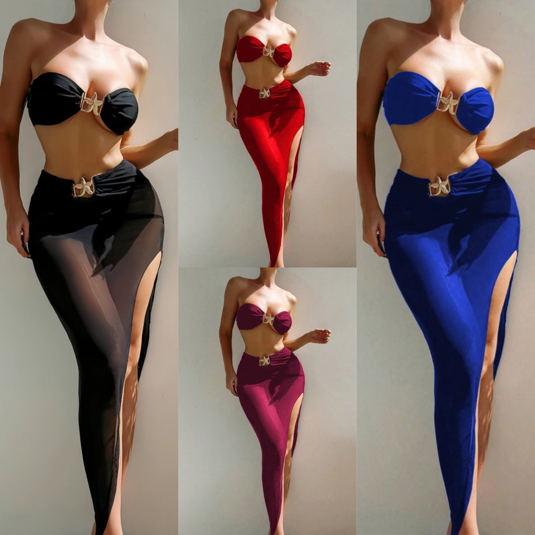 Damen Bandeau-Bikini mit eleganten Schnürdetails und hohem Beinausschnitt R&B