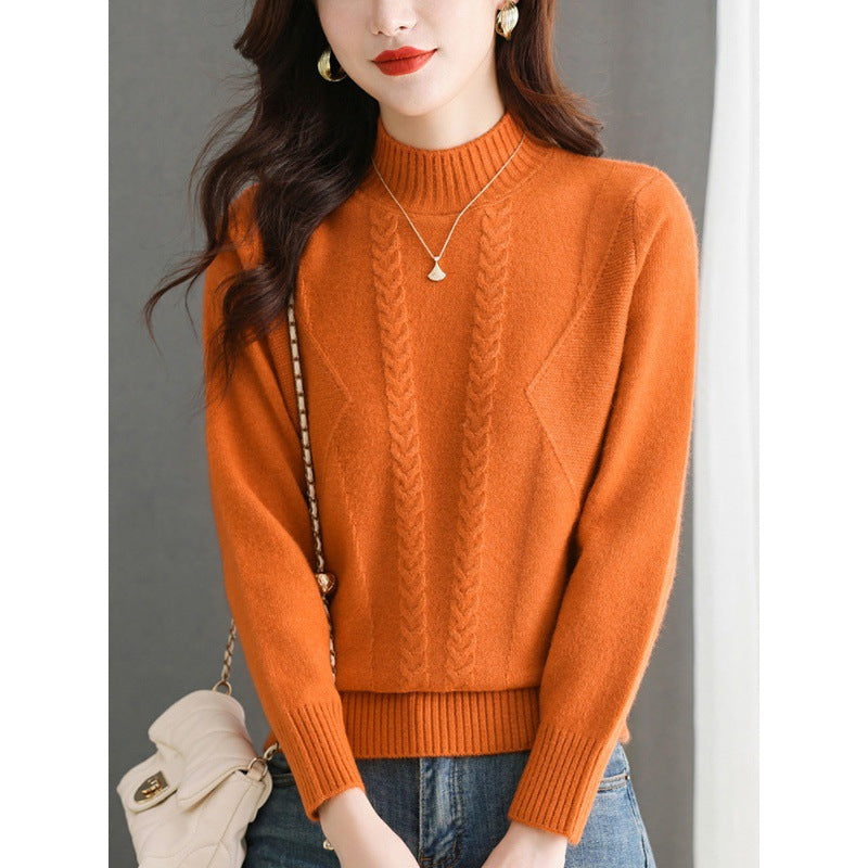 Damen Grobstrickpullover mit elegantem Zopfmuster und hohem Kragen R&B