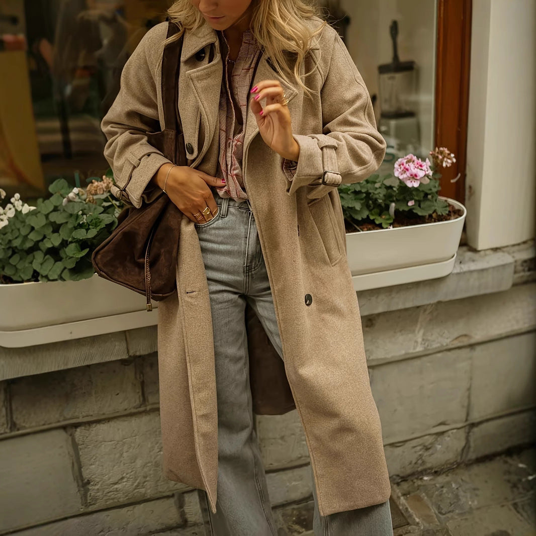 Damen eleganter Wollmantel mit praktischem Gürtel R&B