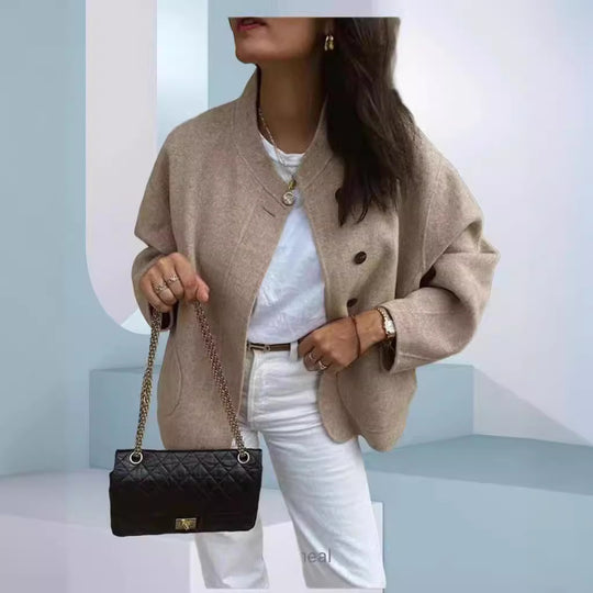 Damen Elegante Oversized-Wolljacke mit Knopfdetails R&B