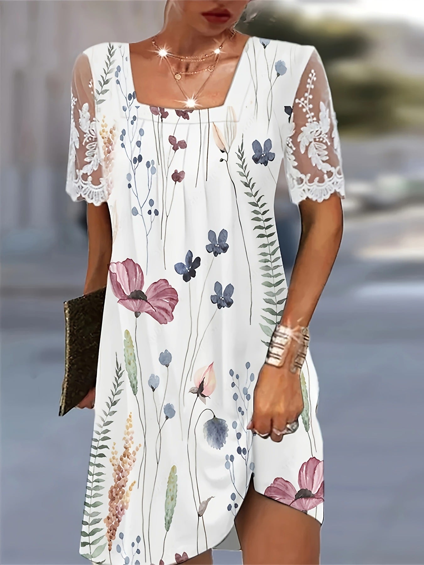Damen Blumenmuster Shift Kleid R&B