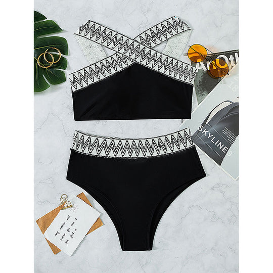 Damen Hoch tailliertes Bikini-Set mit elegantem Kreuzträger-Design R&B