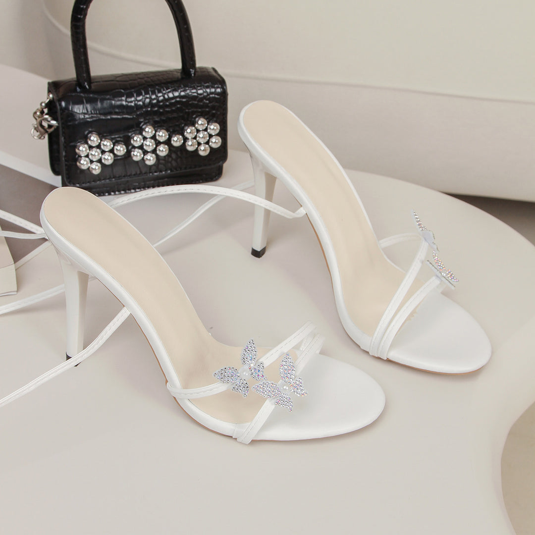 Damen Hochhackige Sandalen mit funkelndem Schmetterlingsapplikation R&B