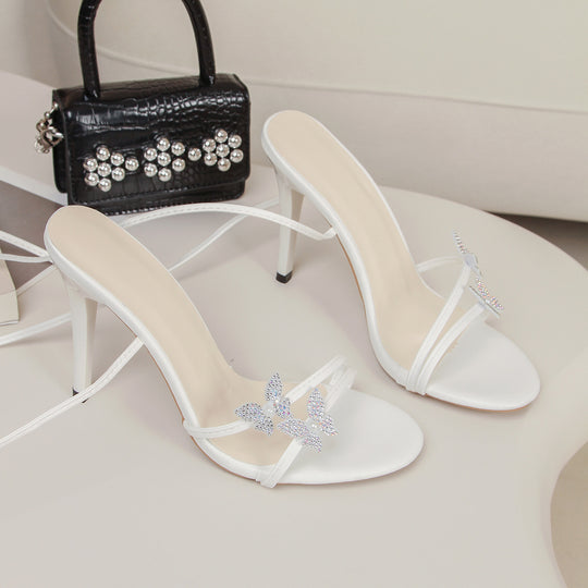 Damen Hochhackige Sandalen mit funkelndem Schmetterlingsapplikation R&B