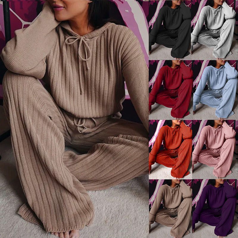 Damen Loungewear-Set mit tiefem V-Ausschnitt und breiten Hosenbeinen R&B