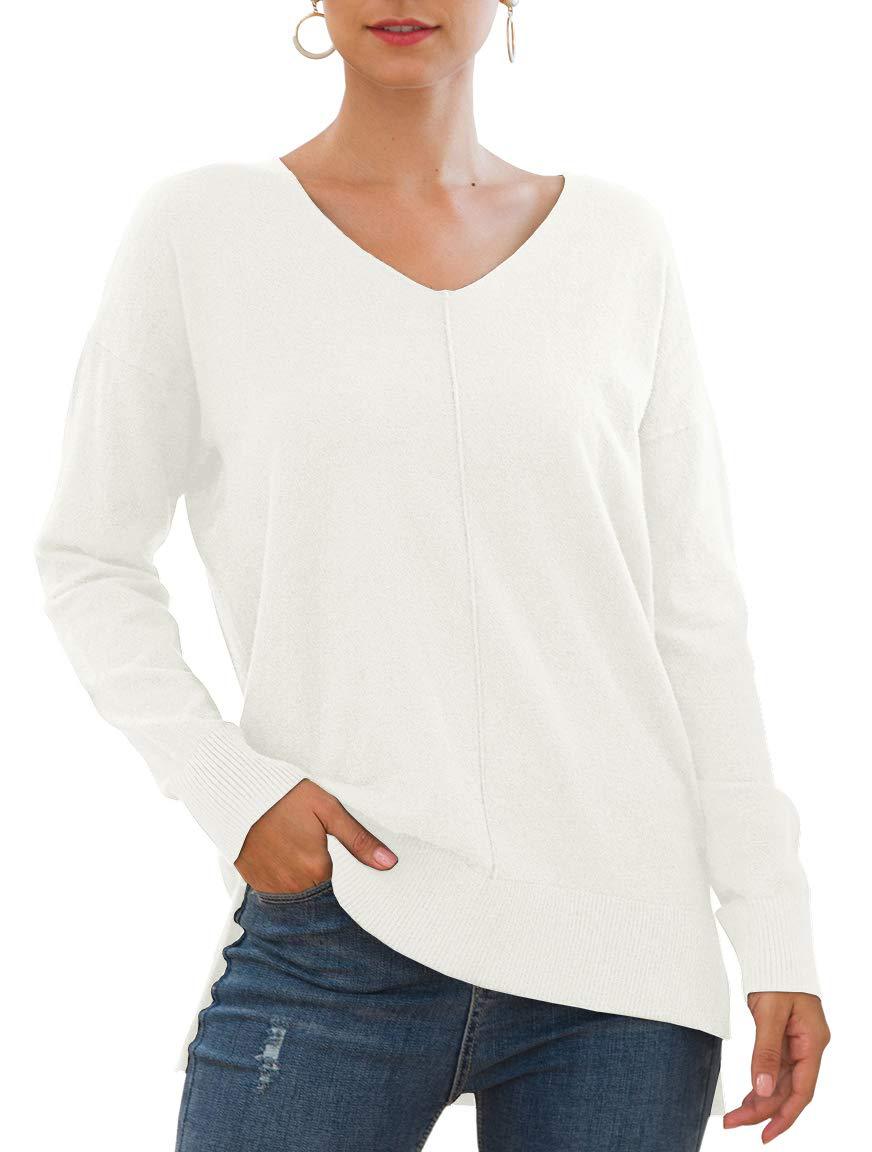 Damen eleganter V-Ausschnitt Pullover mit asymmetrischem Saum R&B