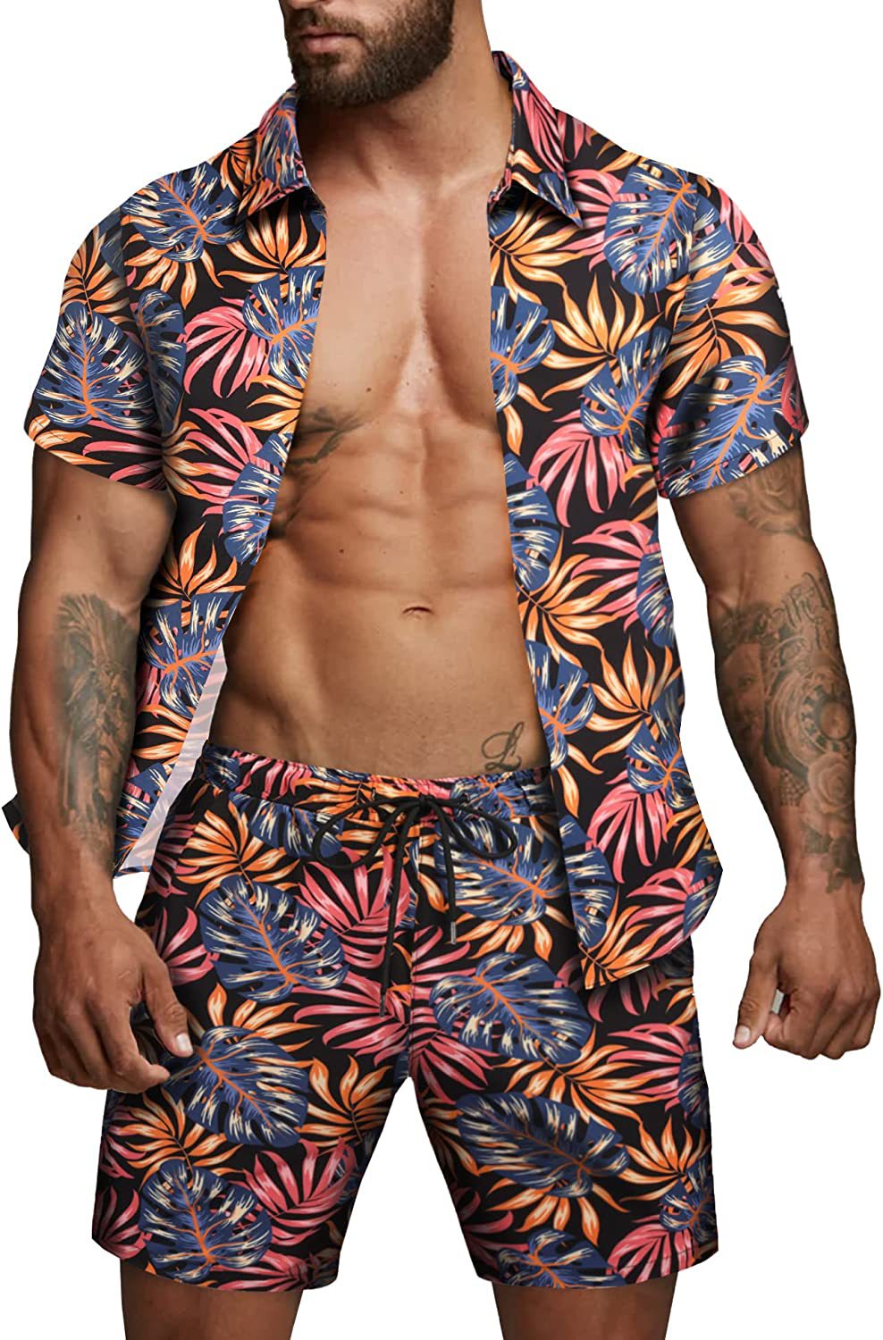 Herren kurzärmliges Hemd und Badeshorts Set R&B