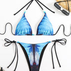 Damen Triangel-Bikini mit exotischem Blattmotiv und verstellbarem Kordelzug R&B