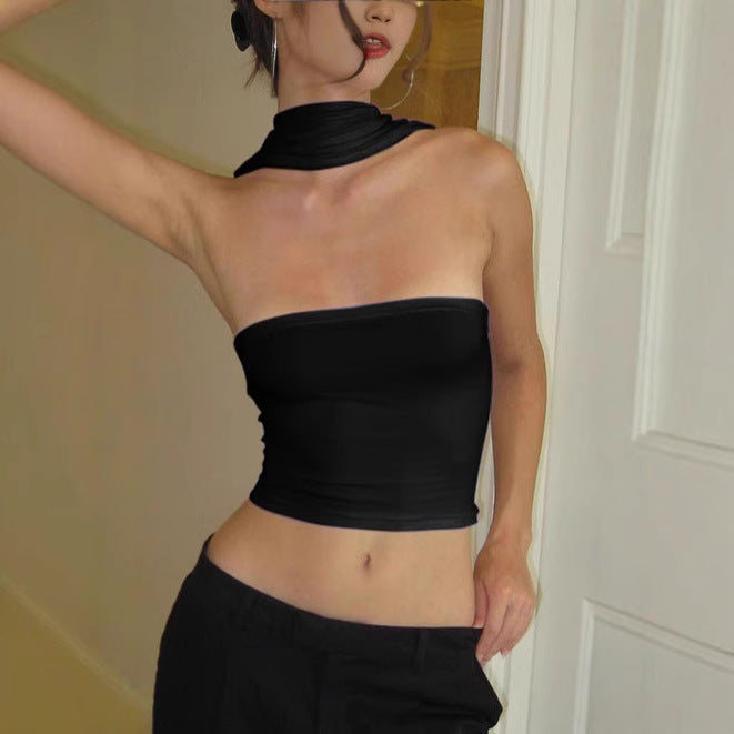 Damen Crop-Oberteil mit schickem Wickelkragen und figurbetontem Schnitt R&B