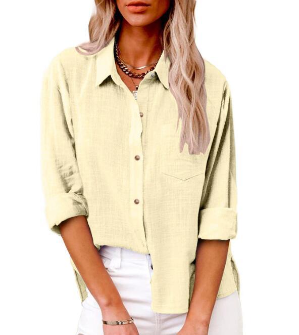 Damen lässige Leinenbluse mit kurzem Arm und Knopfdetails R&B