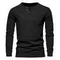 Herren Langarm-Henley-Shirt mit praktischer Brusttasche und modischem Knopfdesign R&B