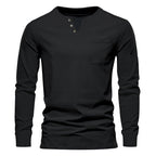 Herren Langarm-Henley-Shirt mit praktischer Brusttasche und modischem Knopfdesign R&B