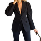 Damen Eleganter Blazer mit dramatischem V-Ausschnitt und strukturierten Ärmeln R&B