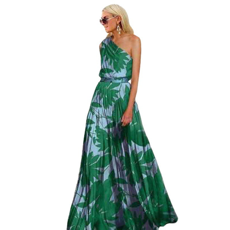 Damen Elegantes Maxikleid mit asymmetrischem Träger und floralem Design R&B