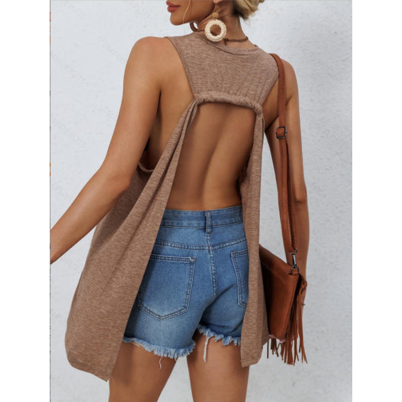 Damen lässiges Tanktop mit asymmetrischem Saum und praktischer Brusttasche R&B