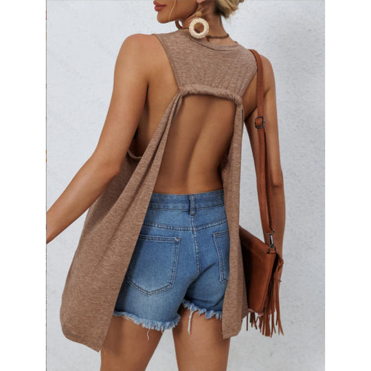 Damen lässiges Tanktop mit asymmetrischem Saum und praktischer Brusttasche R&B