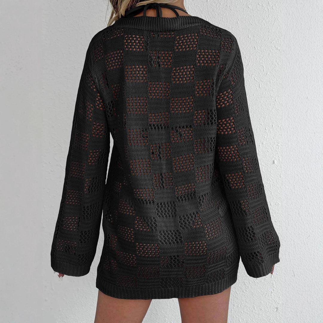 Damen lässiger Häkel-Strandüberwurf mit tiefem V-Ausschnitt und eleganten Details R&B