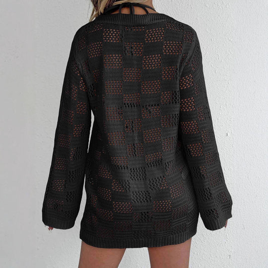 Damen lässiger Häkel-Strandüberwurf mit tiefem V-Ausschnitt und eleganten Details R&B