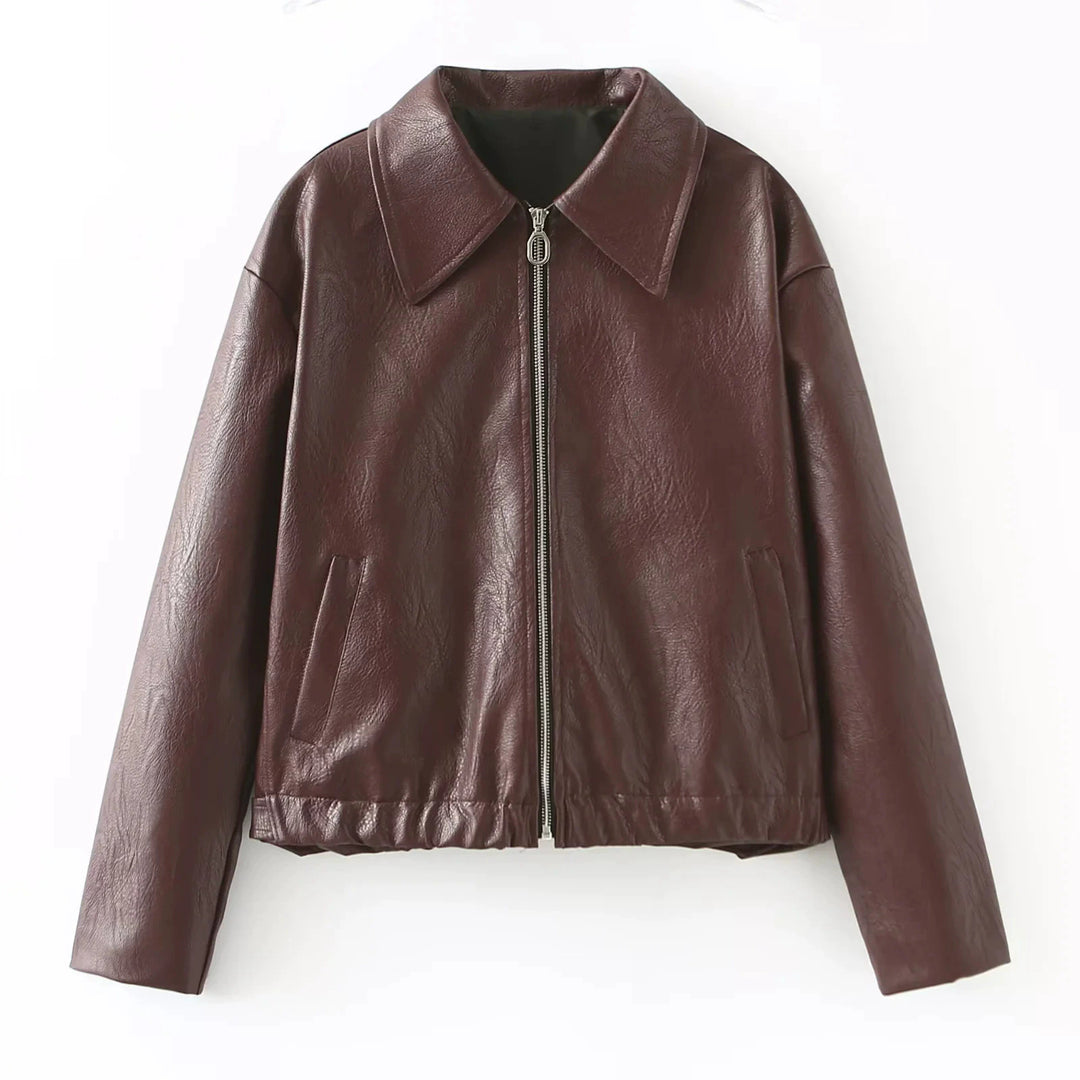 Damen elegante Kunstlederjacke im modernen Design mit praktischem Reißverschluss R&B