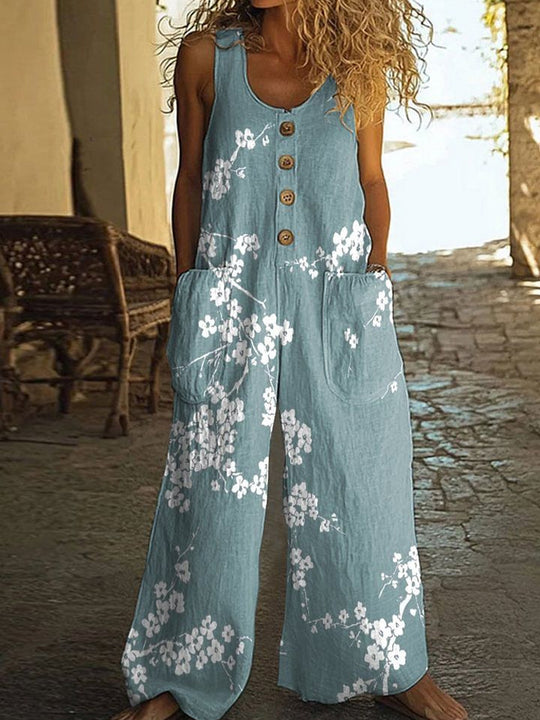 Damen Lässiger Patchwork-Jumpsuit mit Knopfdetails R&B