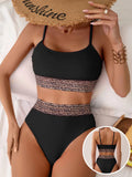 Damen Hochtailliertes Bikini-Set mit modischen Leoparden-Details R&B