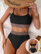 Damen Hochtailliertes Bikini-Set mit modischen Leoparden-Details R&B