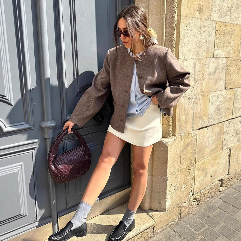 Damen lässige Wolljacke mit knopfdetails und praktischen Taschen R&B