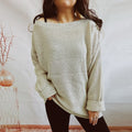 Damen lässiger Strickpullover mit weitem Schnitt und offenem Rückendesign R&B