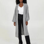 Damen Langer Strickcardigan mit voluminösen Ärmeln und offenem Schnitt R&B