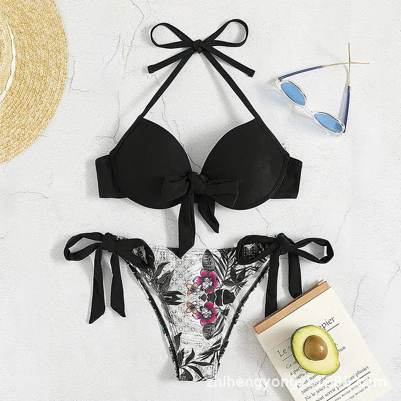 Damen Bikini mit knotenförmigem Oberteil und floralem Unterteil R&B
