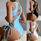 Damen Einteiler Badeanzug mit Rücken-Cut-Out und regulierbaren Seitenbändern R&B