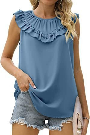 Damen leichtes Rüschenshirt mit elegantem Rundhalsausschnitt R&B