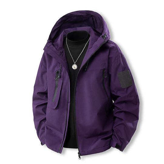 Herren wasserfeste Multifunktionsjacke mit Kapuze und praktischen Taschen R&B