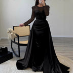 Damen Abendkleid mit funkelndem Paillettenoberteil und elegantem Satinrock EB