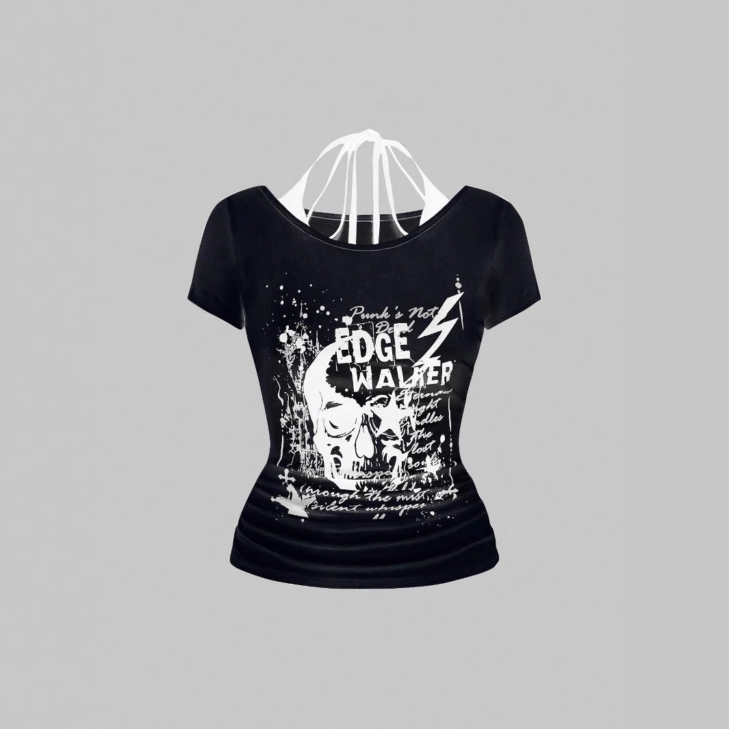 Damen kreatives Grafik-T-Shirt mit verführerischem Rückenausschnitt R&B