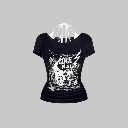 Damen kreatives Grafik-T-Shirt mit verführerischem Rückenausschnitt R&B