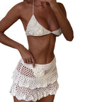 Damen Häkel-Bikini-Set mit verspieltem Rocksaum und floralen Akzenten EB