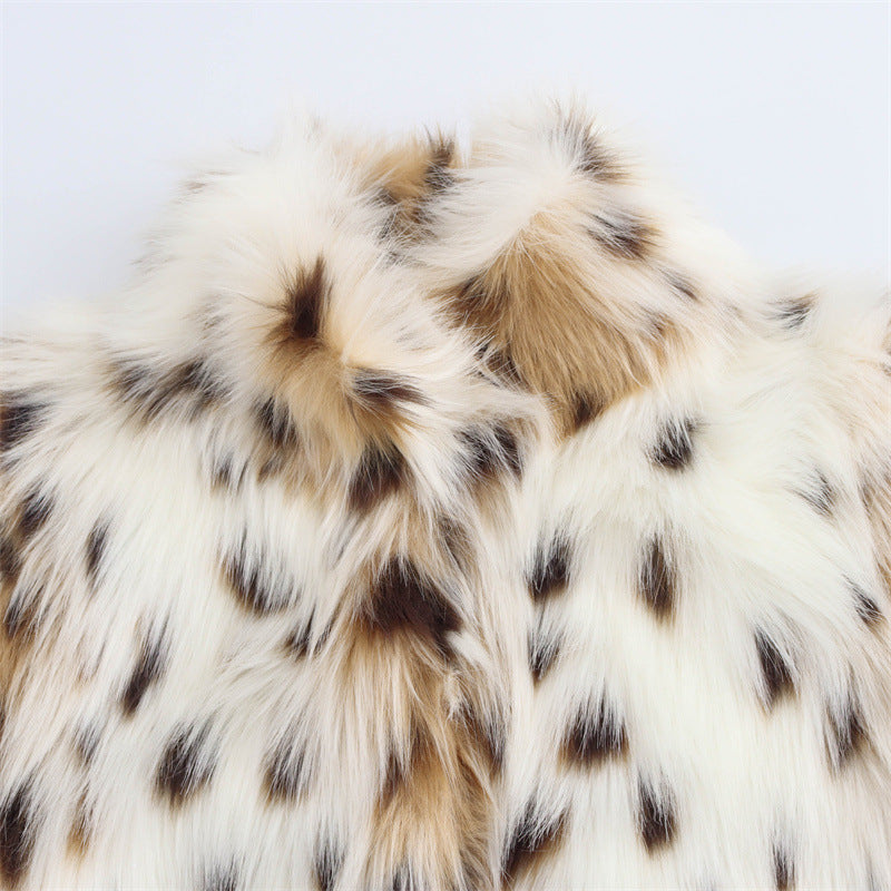 Damen Kuschelige Kunstfelljacke mit modischem Leopardenmuster R&B