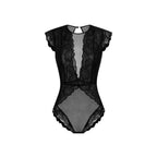 Damen Elegantes Spitzenbody mit tiefem V-Ausschnitt und zarten Rüschendetails R&B