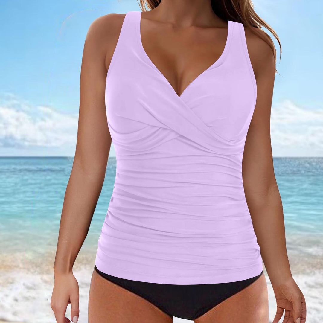 Damen elegantes Wickel-Badeoberteil mit Rüschen R&B