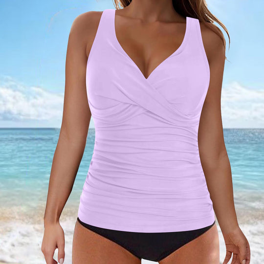 Damen elegantes Wickel-Badeoberteil mit Rüschen R&B